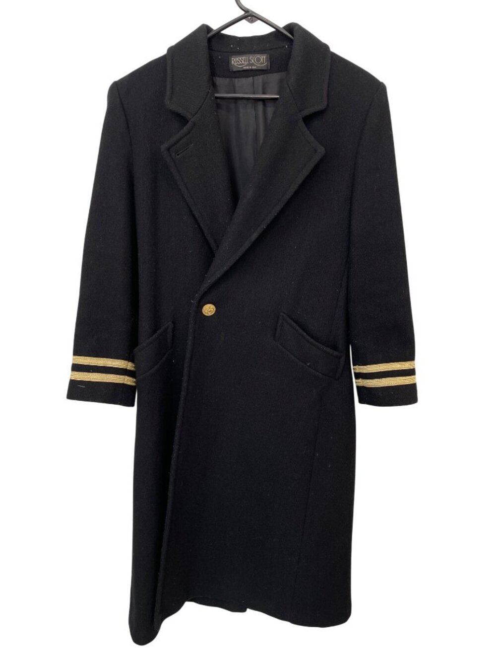 Vintage Russell Scott Coat XS Wool Blend Military Style Gold Button Accents Retr